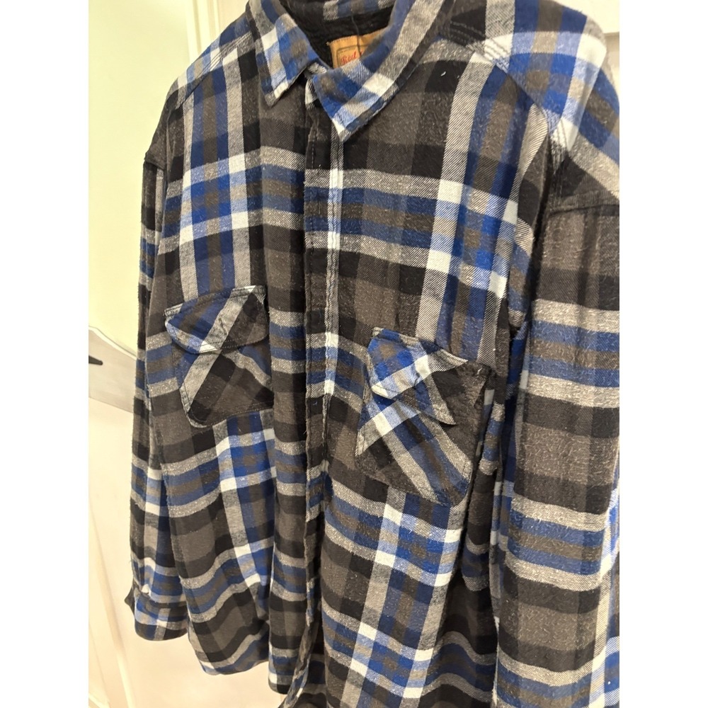Red Camel Mens XL Sherpa Lined Flannel ShirtJacket BlueGrey Plaid Cotton Shacket